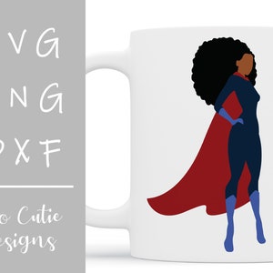 Superwoman noire afro svg - afro-américaine - Femme noire super-héroïne - fichier de découpe svg + dxf png - clipart afrohair noir force - S526