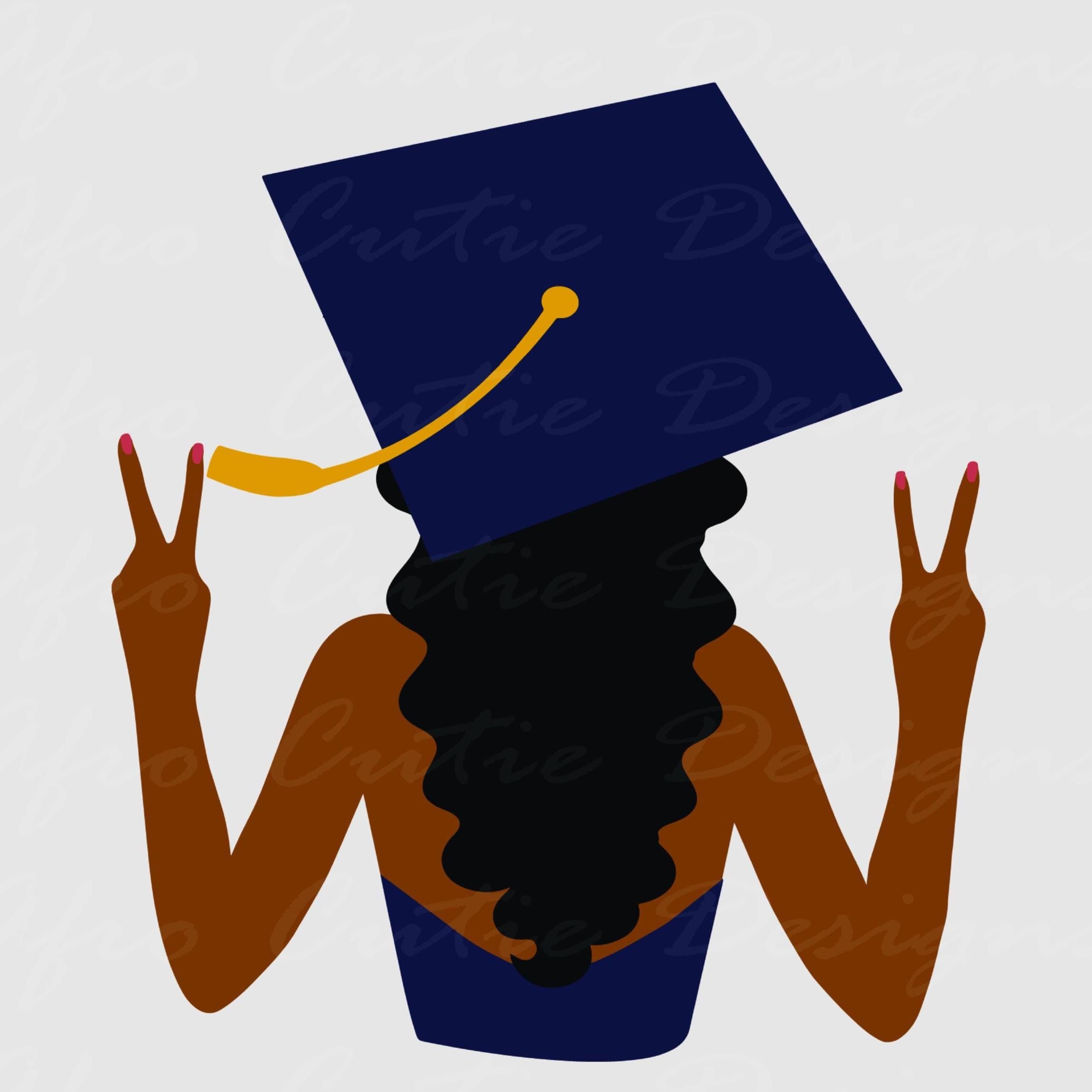 Graduation svg - Black Woman Graduation SVG -  African American Graduation Girl Svg - Graduation Cap curly hair blue gold clipart - S791