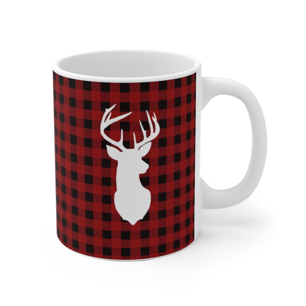 Deer Christmas Mug Deer Mug Deer Red Plaid Mug Deer Red Etsy
