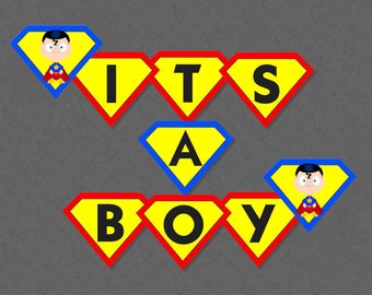 Superhero Baby Shower Hanging Banner - INSTANT DOWNLOAD - Super Hero Baby Shower, Superhero Baby Banner, It's A Boy
