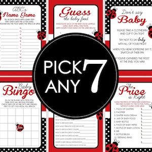 Ladybug Baby Shower Games - PICK ANY 7 - 30 Games To Choose From - Lady Bug, Ladybug Baby Shower, Game Pack, Party Games, Guess Who, Bingo