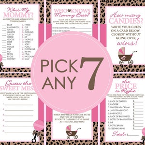 Leopard Baby Shower Games - PICK ANY 7 - 30 Games To Choose From - Leopard Baby Shower, Leopard, Pink, Game, Cheetah, Guess Who