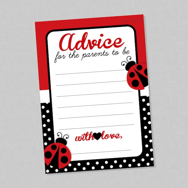 Ladybug Advice for Parents to be Printable Card - INSTANT DOWNLOAD - Ladybug Advice Cards, Ladybug Baby Shower, Lady Bug, Advice for Parents