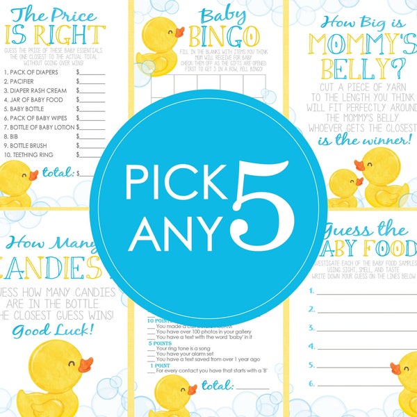 Rubber Duck Baby Shower Games - PICK ANY 5 - 30 Games to Choose From - Ducky, Rubber Duck Baby Shower, Game Pack, Duckie