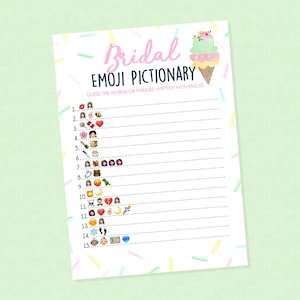 Emoji Pictionary Bridal Shower Game - INSTANT DOWNLOAD - Ice Cream Bridal Shower, Scooped Up, Emoji Guessing Game, Shower Games