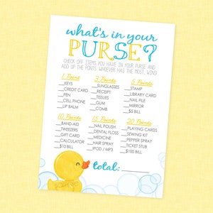 Duck What&#39;s In Your Purse Shower Game - INSTANT DOWNLOAD - Duck Baby Shower Games, Rubber Ducky Baby Shower, Purse Game, Duckie