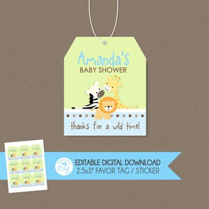 Safari Favor Tag - EDITABLE INSTANT DOWNLOAD - Jungle Favor Tags, Safari Animal Favor Tag, Thank You, Zoo Animals, Baby Shower, Birthday