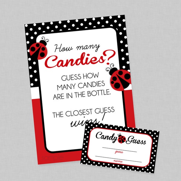 Guess How Many Candies Ladybug Baby Shower Game - INSTANT DOWNLOAD - Ladybug Shower Games, Lady Bug, Candy Guess Game