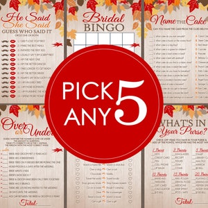 Fall Bridal Shower Games - PICK ANY 5 - 16 Games to Choose From - Fall Bridal Shower, Fall in Love, Fall Shower Games, Autumn Leaves