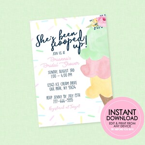 Ice Cream Bridal Shower Invitation  - EDITABLE INSTANT DOWNLOAD - Ice Cream Shower Invite, Scooped Up, Ice Cream Bridal Shower, Wedding