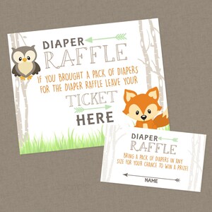 Woodland Baby Shower Diaper Raffle - INSTANT DOWNLOAD - Diaper Raffle Insert, Fox Diaper Raffle, Woodlands, Camper, Woodland, Forest Animals