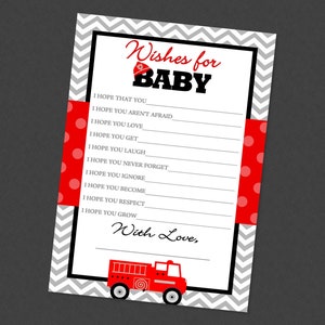 Feuerwehrauto, Babyparty-Wünsche für Baby - SOFORTIGER DOWNLOAD - Feuerwehrauto-Ratschlagskarten, Feuerwehrauto, Feuerwehrmann, Feuerwehrauto