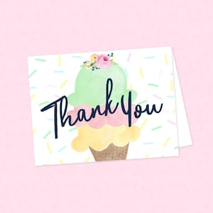 Eis Dankeschön Karte - SOFORTIGER DOWNLOAD - Eiscreme Sozial, Babyparty, Geburtstag, Brautparty, Hochzeitsparty, gefaltetes Dankeschön
