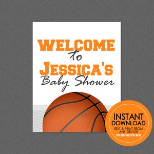 Basketball Baby Shower Welcome Sign - EEDITABLE INSTANT DOWNLOAD - Basketball Baby Shower, Welcome Sign, Basketball Welcome Sign, Baby