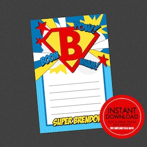 Superhero Birthday Thank You - EDITABLE INSTANT DOWNLOAD - Superhero Emblem, Thank You Card, Super Hero, Thank You Notes, Superhero Birthday