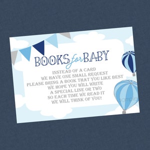 Encarte para chá de bebê com balão de ar quente para imprimir - DOWNLOAD INSTANTÂNEO - Livros para bebês, livro em vez de cartão, chá de bebê com balão de ar quente