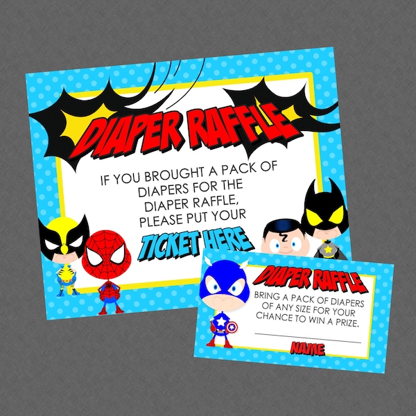 Superhero Baby Shower Diaper Raffle - INSTANT DOWNLOAD - Diaper Raffle Insert, Super Hero Diaper Raffle, Superhero Baby Shower, Superheroes