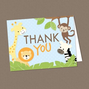 Carte de remerciement Safari - TÉLÉCHARGEMENT IMMÉDIAT - Animal de safari, animal de la jungle, baby shower, anniversaire, plié Merci, merci Safari, garçon