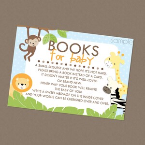 Books For Baby Insert for Invitations - INSTANT DOWNLOAD - Book Instead of a Card, Jungle Baby Shower, Safari Animals, Book Request