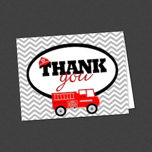 Carte de remerciement camion de pompier - téléchargement immédiat - baby shower de camion de pompier, anniversaire, merci plié, remerciement pompier, camion de pompier