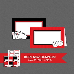 Tarjetas de etiquetas para fiesta de casino - DESCARGA INSTANTÁNEA - Cumpleaños de casino, Tarjetas de comida, Etiquetas plegables, Etiquetas de nombre, Tarjetas de lugar, Fiesta de póker, Las Vegas