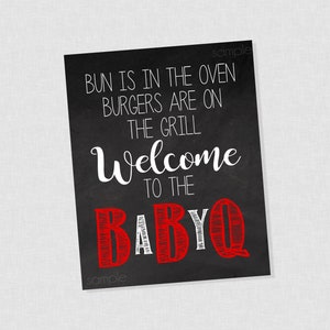 Póster de fiesta de panecillo en el horno - DESCARGA INSTANTÁNEA - Baby Shower, BabyQ, Baby-Q, BaByQ, panecillo en el horno, hamburguesas a la parrilla, rojo, pizarra