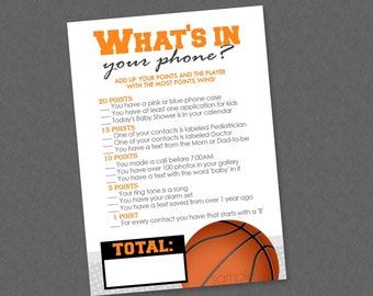 Basketball Babyparty-Spiel - INSTANT DOWNLOAD - Basketball-Babyparty-Spiele, Was ist in Ihrem Telefon?