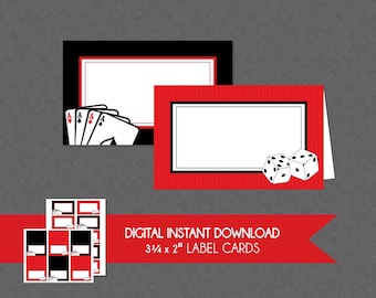 Casino Party Label Cards - INSTANT DOWNLOAD - Casino Birthday, Food Cards, Folding Label Tents, Name Tags, Place Cards, Poker Party, Vegas