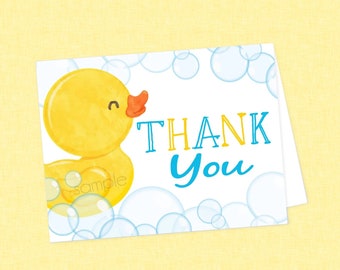 Rubber Duck Thank You Card - INSTANT DOWNLOAD - Rubber Duck Birthday, Rubber Duck Baby Shower, Folded Thank You, Duckie Thank You, Ducky