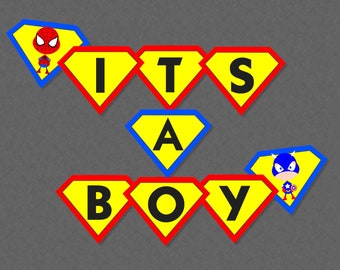 Superhero Baby Shower Hanging Banner - INSTANT DOWNLOAD - Super Hero Baby Shower, Superhero Baby Banner, It's A Boy, Party Sign