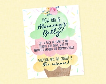 Ice Cream How Big Is Mommy's Belly Game Shower Sign - INSTANT DOWNLOAD - Ice Cream Baby Shower Games, Belly Measure Game, Sprinkle