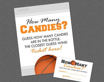 Basketbal Hoeveel snoepjes babyshowerspel - INSTANT DOWNLOAD - basketbalbabyshower, basketbalshowerspellen, hoeveel snoepjes, raden