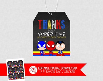 Superhero Baby Shower Favor Tag - EDITABLE INSTANT DOWNLOAD - Superhero Baby Shower, Favor Tags, Superhero Thank You Tag, Super Hero