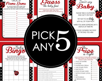 Ladybug Baby Shower Games - PICK ANY 5 - 30 Games To Choose From - Lady Bug, Ladybug Baby Shower, Game Pack, Party Games, Guess Who