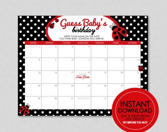 Ladybug Guess Baby's Birthday Shower Game - EDITABLE INSTANT DOWNLOAD - Ladybug Baby Shower Games, Lady Bug, Little Lady