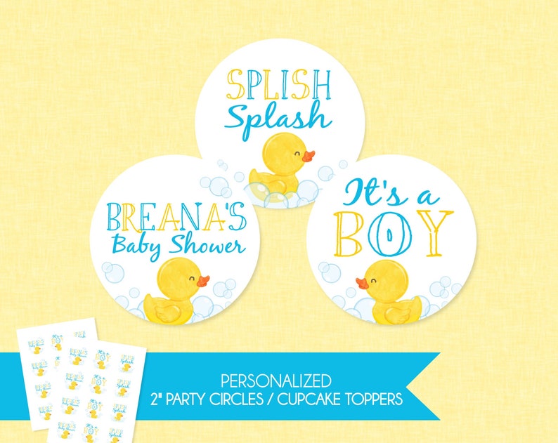 Rubber Duck Baby Shower Cupcake Toppers Party Circles Duck Baby Shower Rubber Ducky Decorations Boy Duckie