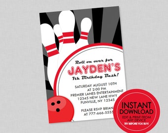 Bowling Birthday Invitation - EDITABLE INSTANT DOWNLOAD - Bowling Birthday Invites, Bowling Party Invitations, Any Age, Bowling Party Invite