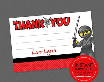 Ninja Birthday Thank You - EDITABLE INSTANT DOWNLOAD - Ninja Thank You Notes, Ninja Thank You Card, Ninja Birthday, Cards