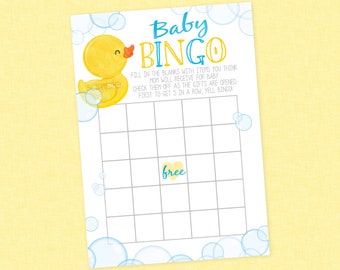 Rubber Duck Baby Shower Bingo - INSTANT DOWNLOAD - Duck Baby Shower Games, Baby Bingo, Rubber Ducky, Duckie, Gift Bingo