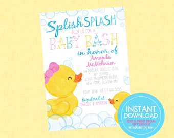 Gender Neutral Rubber Duck Baby Shower Invitation - EDITABLE INSTANT DOWNLOAD - Duck Baby Shower Invites, Rubber Ducky, Duckie, Boy or Girl