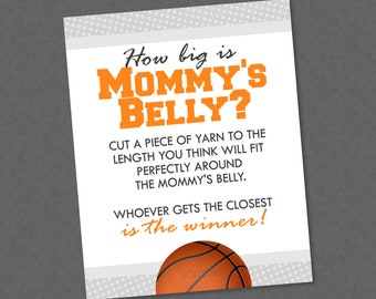 Basketball How Big Is Mommy's Belly Game - INSTANT DOWNLOAD - Basketball Baby Shower Games, Belly Measure, How Big, Basketball Baby Shower