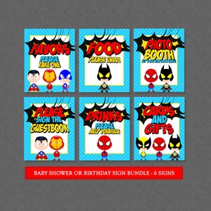 Superhero Party Schilder - INSTANT DOWNLOAD - Superhero Party Schilder, Superheld Babyparty, Superheld, Karten, Geschenk, Gastgeschenke, Lebensmittel