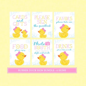 Rubber Duck Party Sign Pack - INSTANT DOWNLOAD - Rubber Duck Party Signs, Duck Baby Shower, Duck Birthday, Ducky, Duckie, Girl, Pink