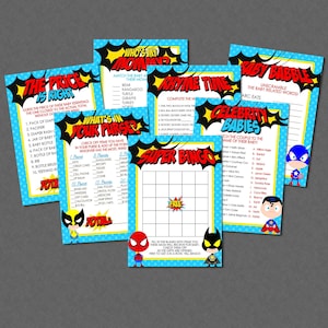 Superhero Baby Shower Game Pack - INSTANT DOWNLOAD - Super Hero Shower Games, Superhero Baby Shower, Bingo, Price Is Right & More