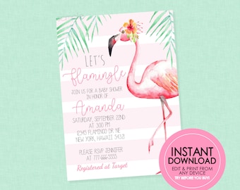Flamingo Baby Shower Invitation - EDITABLE INSTANT DOWNLOAD - Flamingo Baby Shower Invites, Let's Flamingle, Flamingo Shower Invite, Luau