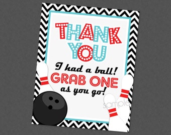 Bowling Party Favor Sign - INSTANT DOWNLOAD - Bowling Birthday, Bowling Party Decorations, Bowling Favor Sign, Thank You, Party Favors