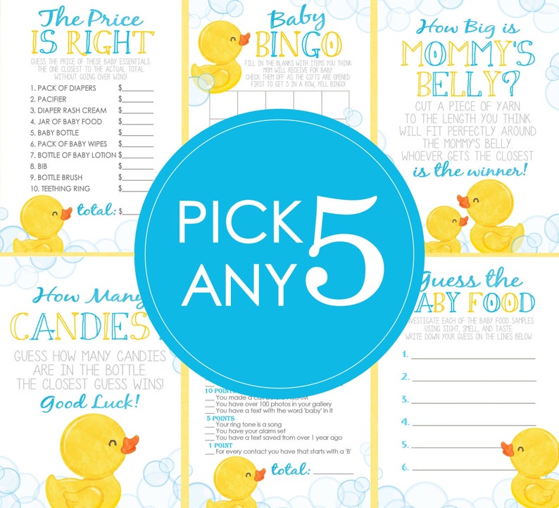 Rubber Duck Baby Shower Games PICK ANY 5 30 Games to Choose From Ducky, Rubber Duck Baby Shower, Game Pack, Duckie image 1