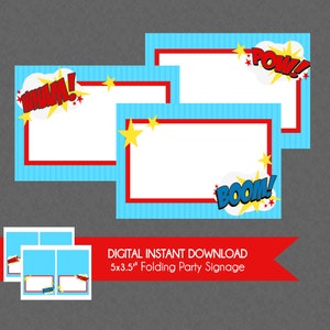 Tendas com Etiquetas de Super-heróis - DOWNLOAD INSTANTÂNEO - Aniversário de Super-heróis, Cartões de Comida, Tendas com Etiquetas Dobráveis, Etiquetas de Comida, Cartões de Lugar, Festa de Super-heróis