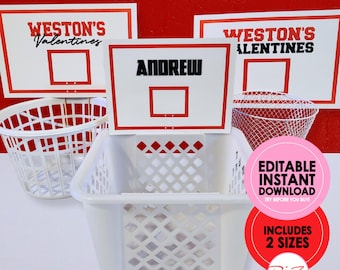 Printable Valentine's Backboard to Create a Basketball Net - EDITABLE INSTANT DOWNLOAD - Valentine Hoop, Basketball Valentines Box
