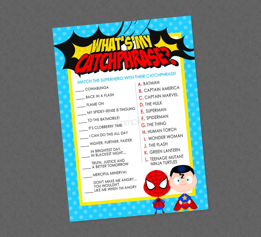 What S My Catchphrase Superhero Game Instant Download Superhero What S My Catchphrase Superhero Game Instant Download Superhero